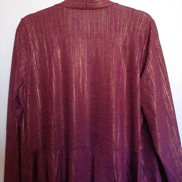 Susan Graver Semi-Sheer Maroon/Gold Long Sleeve Open Jacket Metallic L NWT - Picture 10 of 13